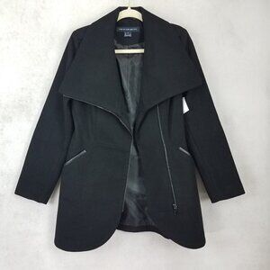 NEW French Connection Size XS Asymmetrical Zipper Tulip Hem Wool Coat Black $240